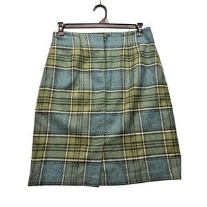 J.G. Hook Tweed Plaid Skirt Green Blue Wool Blend Career Pencil Skirt Women's 12
